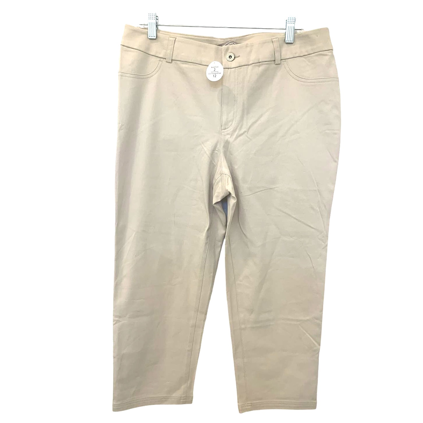 Chico's Chino Minimalist Pants 2 Us12 L Cream Zipper Stretch Ankle Lagenlook